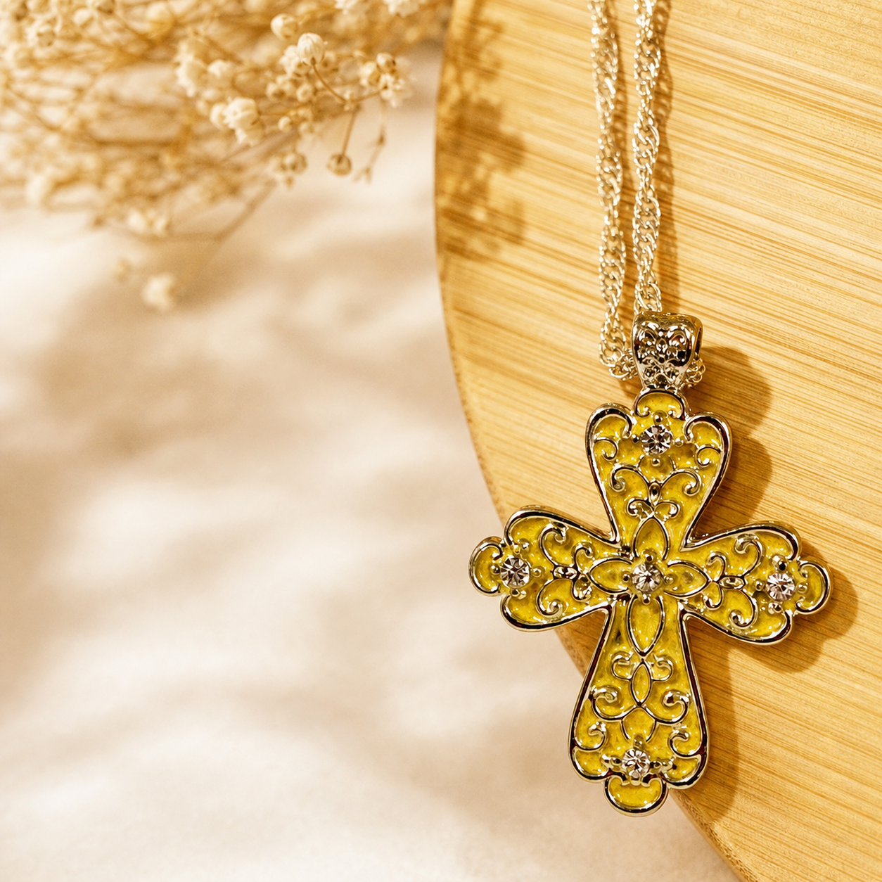 Gold-Tone Ornate Cross Necklace,Studio7Fashion