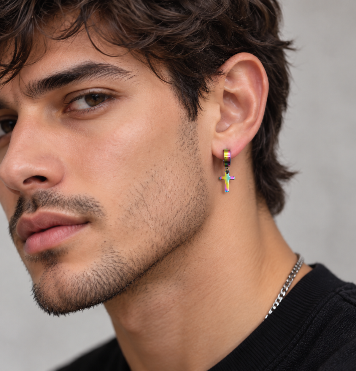 Rainbow Finish Cross Dangle Earrings