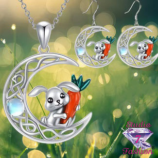 Dreamy Bunny Moon Necklace Earring Set