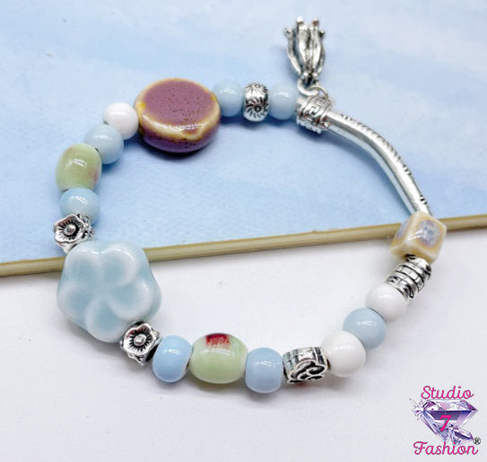 Blue Pastel Petal Charm Bracelet