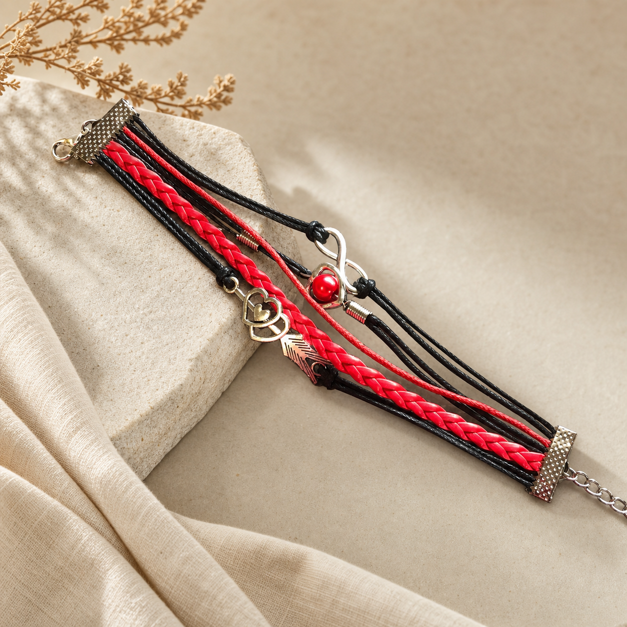Red and Black Charm Bracelet,Studio7Fashion