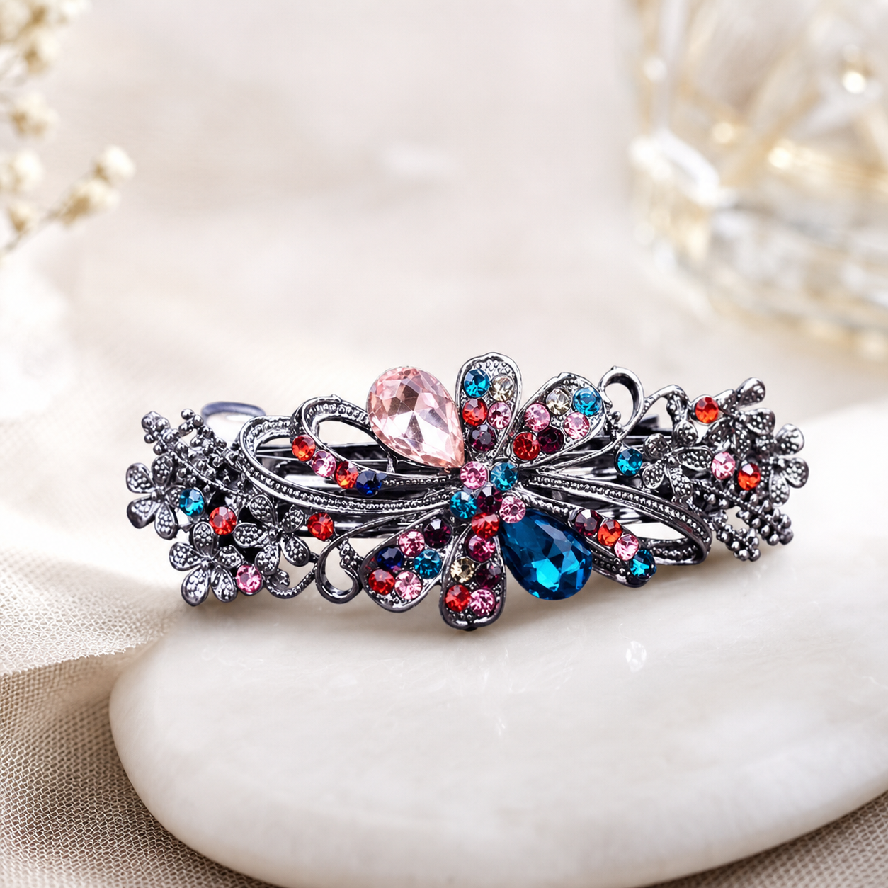 Jeweled Floral Hair Clip,Studio7Fashion