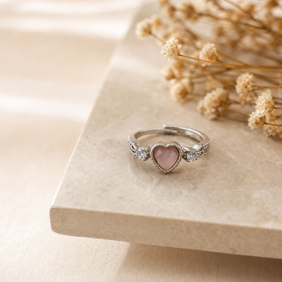 Silver Heart Ring with Pink Center,Studio7Fashion
