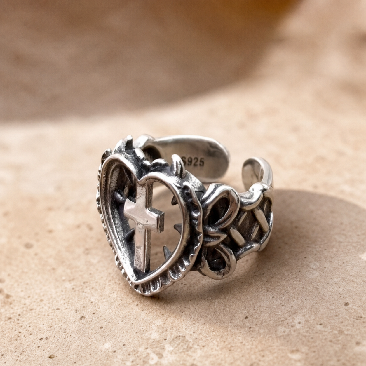 Heart Cross 925-Stamped Ring,Studio7Fashion