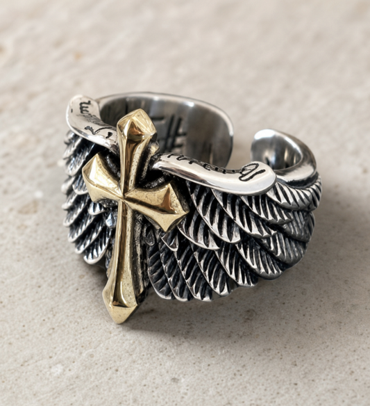 ring, cross ring, winged cross, faith jewelry, religious jewelry, Christian jewelry, silver-tone jewelry, gold-tone jewelry, gift for her, gift for him,Studio7Fashion