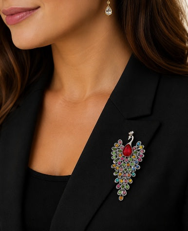 Rainbow Peacock Brooch