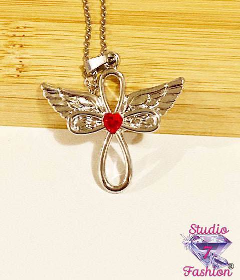 Infinite Love Cross Guardian Angel Necklace