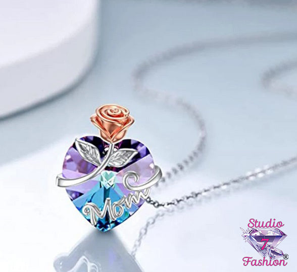Mom Rose Heart Iridescent Necklace