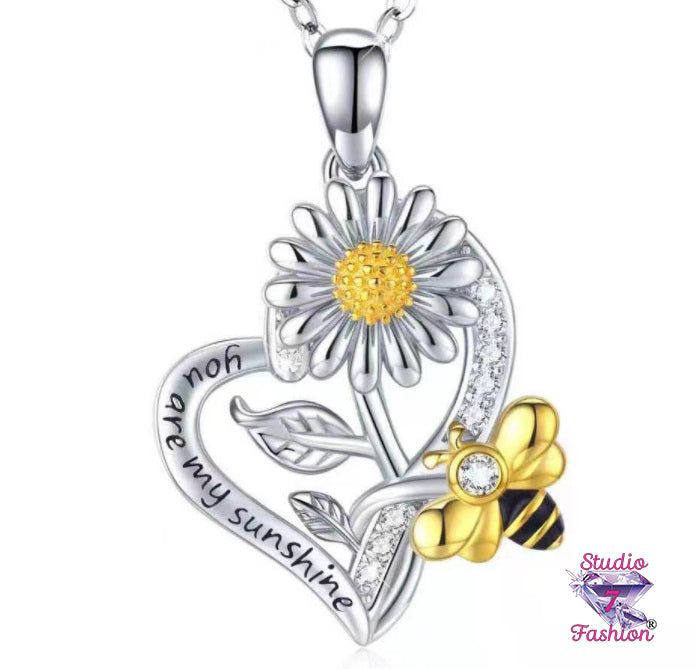Sunflower Bee Heart Necklace