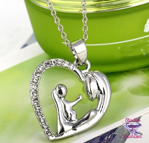 Mother and Child Heart Pendant Necklace