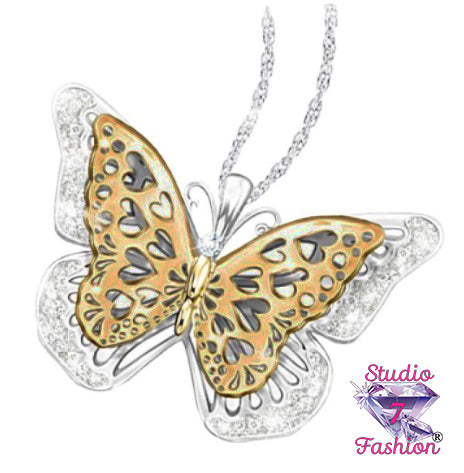 Two-tone Filigree Butterfly Necklace