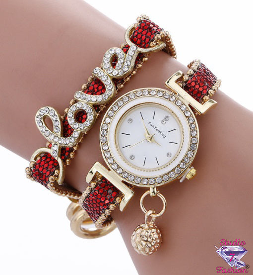 Rhinestone Love Watch Red