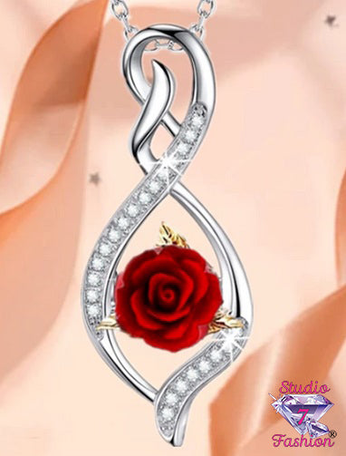 Stylized Rose and Rhinestone Necklace