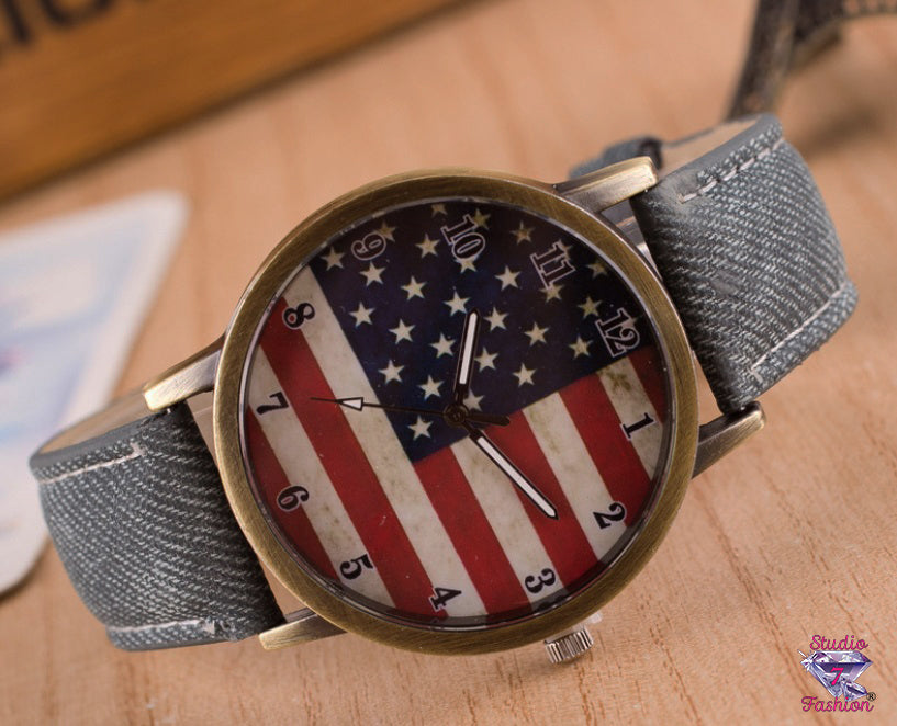 Stars and Stripes Black Denim Patriotic Watch