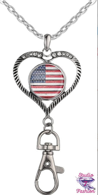 Heart American Flag Lanyard