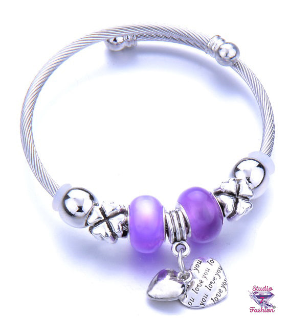 Love You Heart and Clover Charm Bracelet