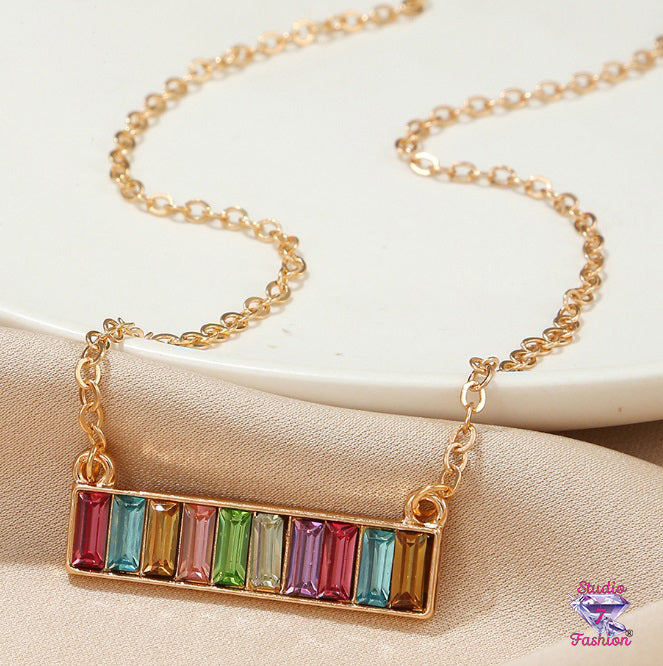 Multicolor Gemstone Bar Necklace