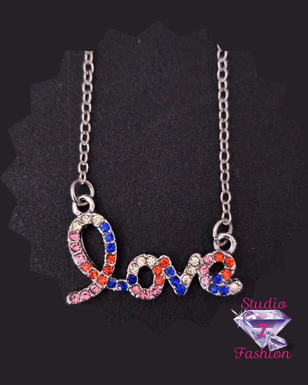 Multi-color Rhinestone Love Necklace