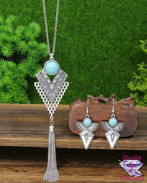 Geometric Turquoise Necklace Earring Set