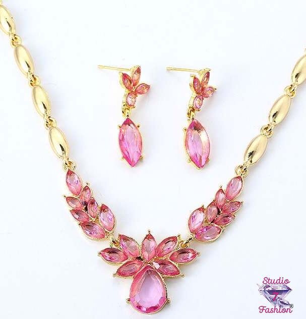 Bubblegum Pink Necklace Earring Set Studio7Fashion.com