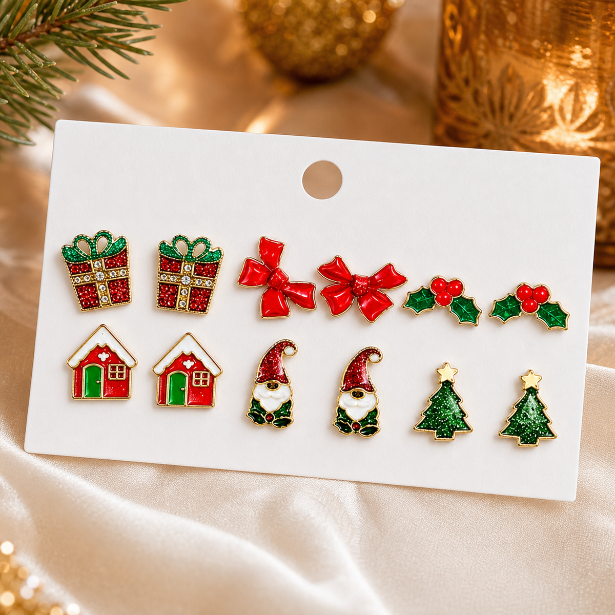 Christmas Holiday Earrings - 6-Pair Festive Earring Collection,Studio7Fashion