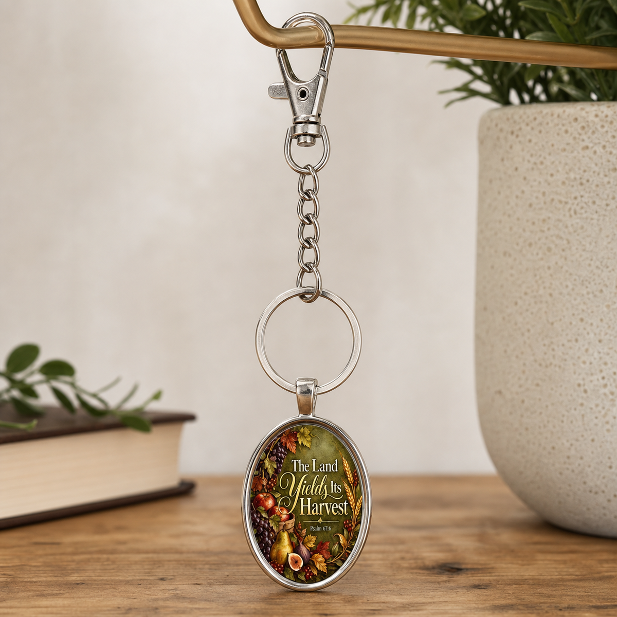 The Land Yields Its Harvest Faith Keychain,Studio7Fashion