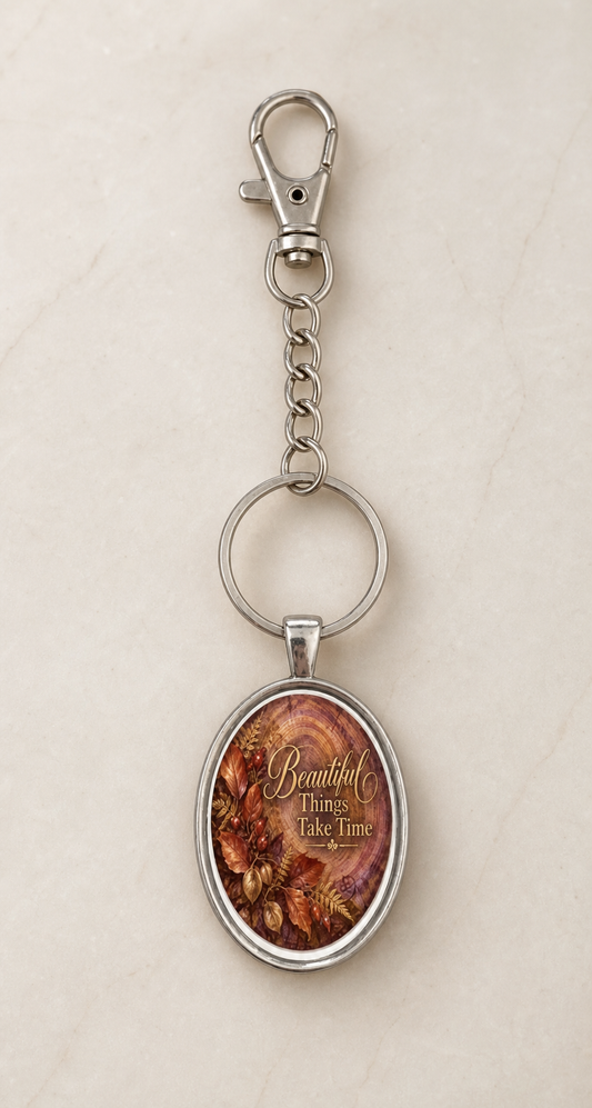 keychain, oval keychain, inspirational keychain, floral keychain, motivational gift, meaningful gift, everyday accessory, silver-tone, glass cabochon,Studio7Fashion