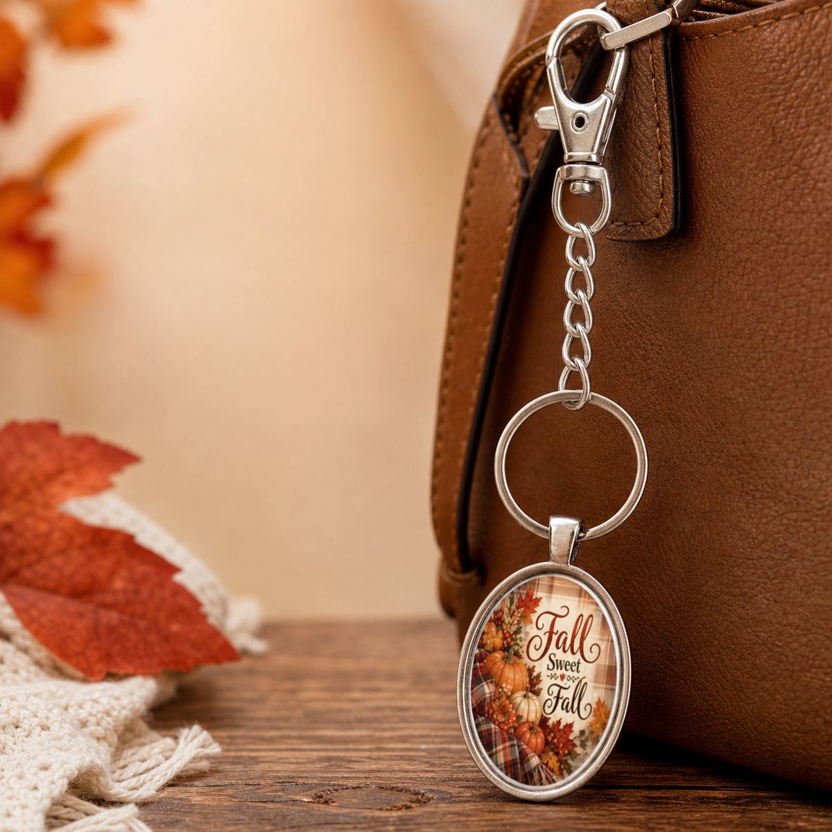 Fall Sweet Fall Oval Pumpkin Keychain,Studio7Fashion
