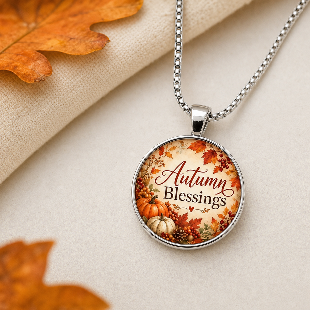 Autumn Blessings Round Pendant Necklace,Studio7Fashion