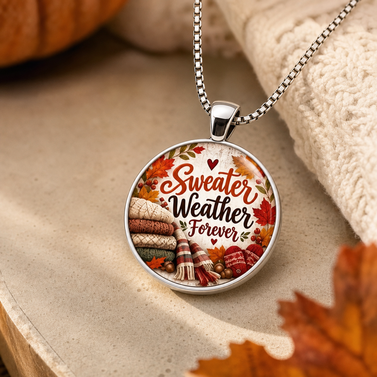 Sweater Weather Forever Round Pendant Necklace,Studio7Fashion