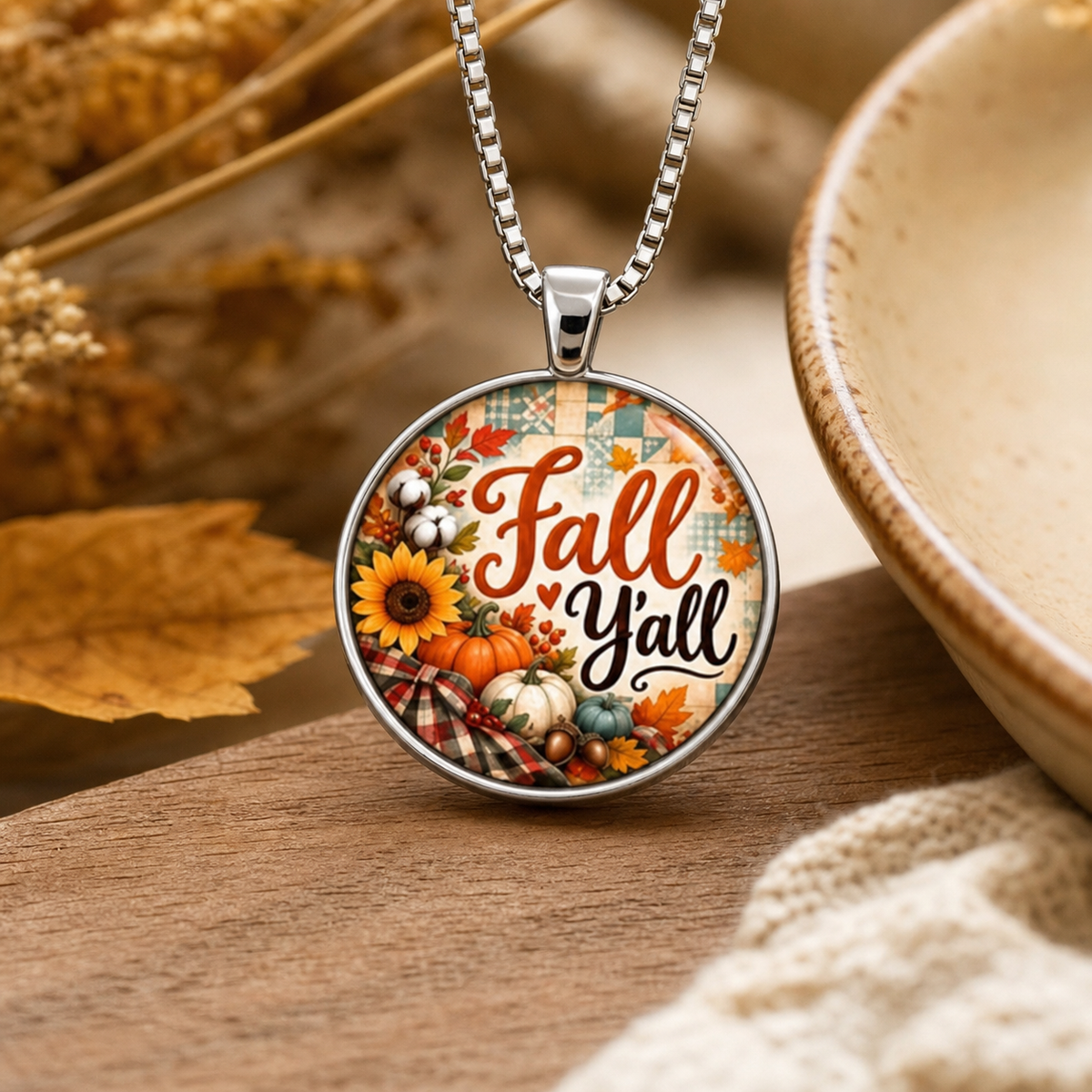 Fall Y'all Autumn Pendant Necklace,Studio7Fashion