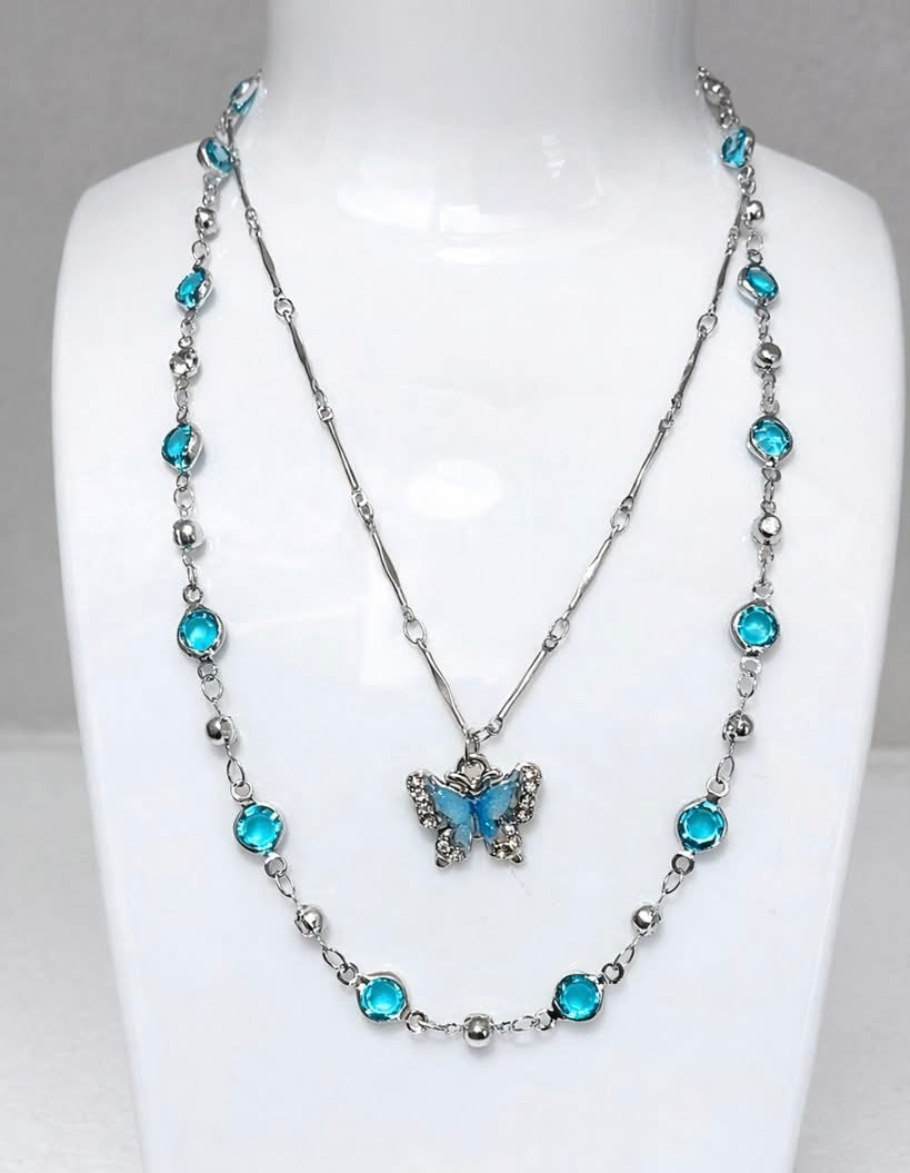 Azure Butterfly Layered Necklace