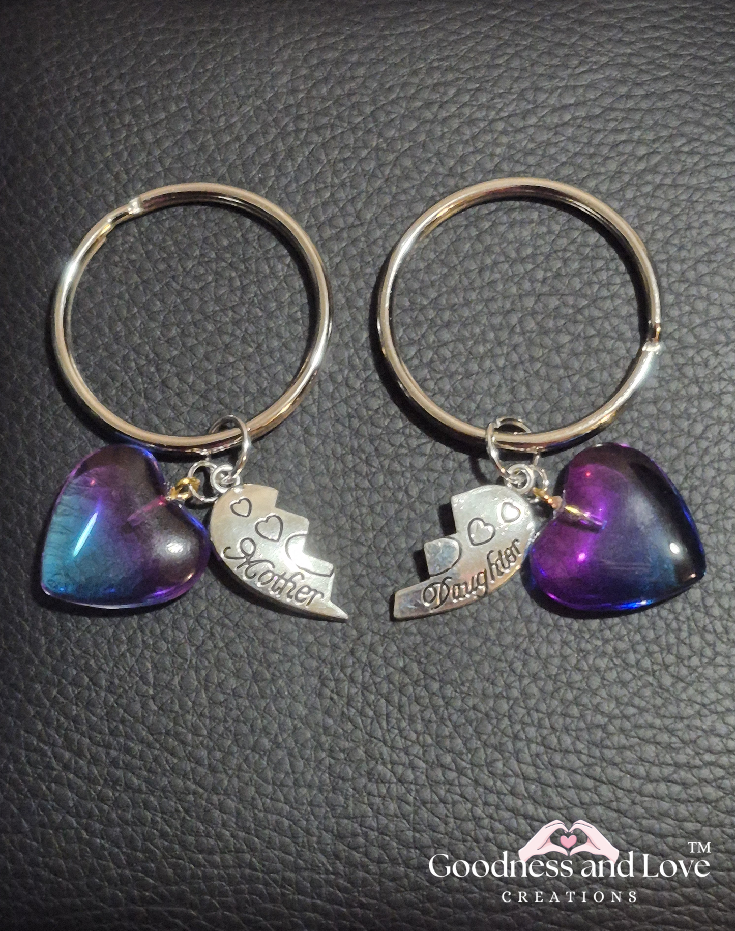 Mother Daughter Heart Keychain set