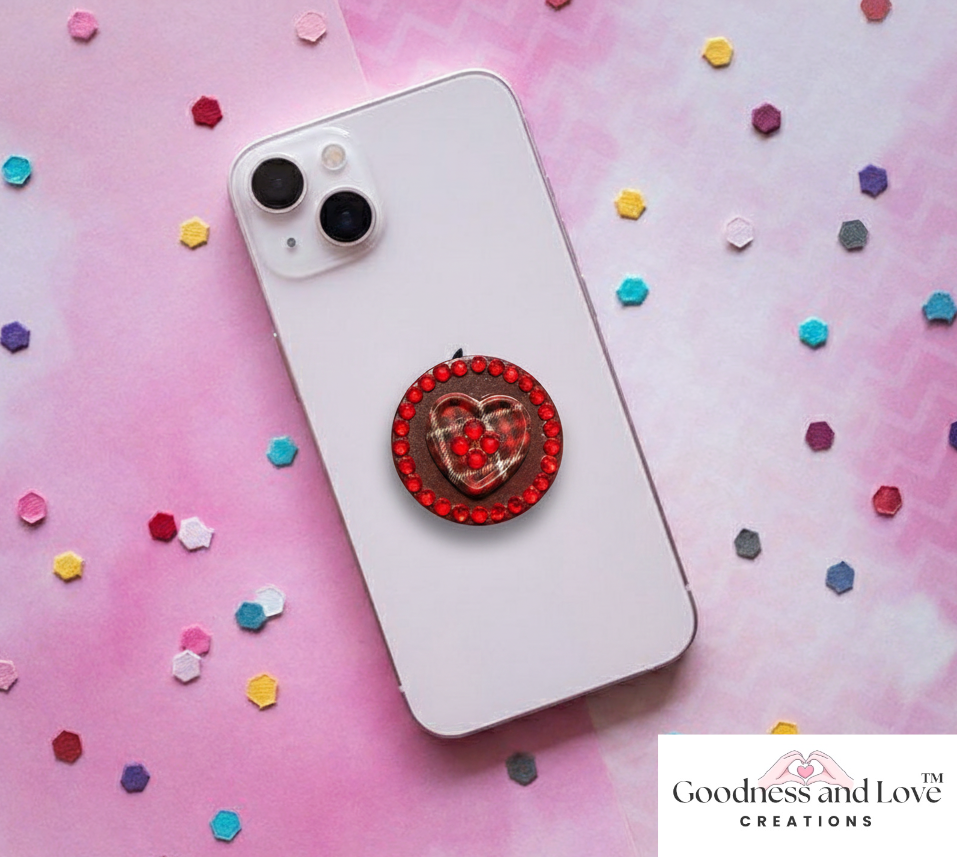 Crimson Plaid Heart Phone Grip