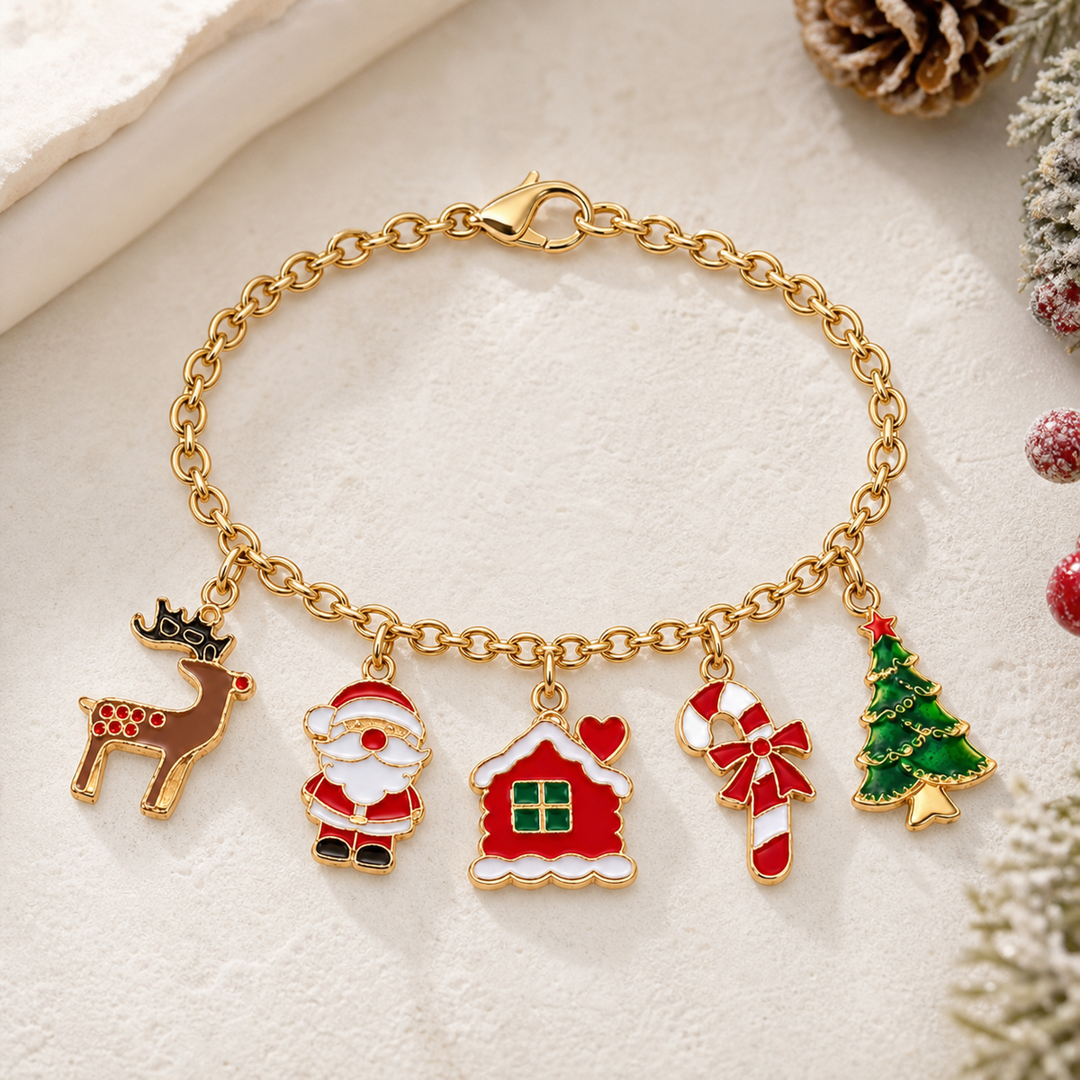 Gold Christmas Charm Bracelet,Studio7Fashion