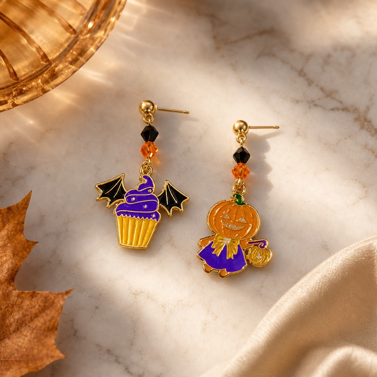 Halloween Cupcake and Pumpkin Drop Earrings,Studio7Fashion
