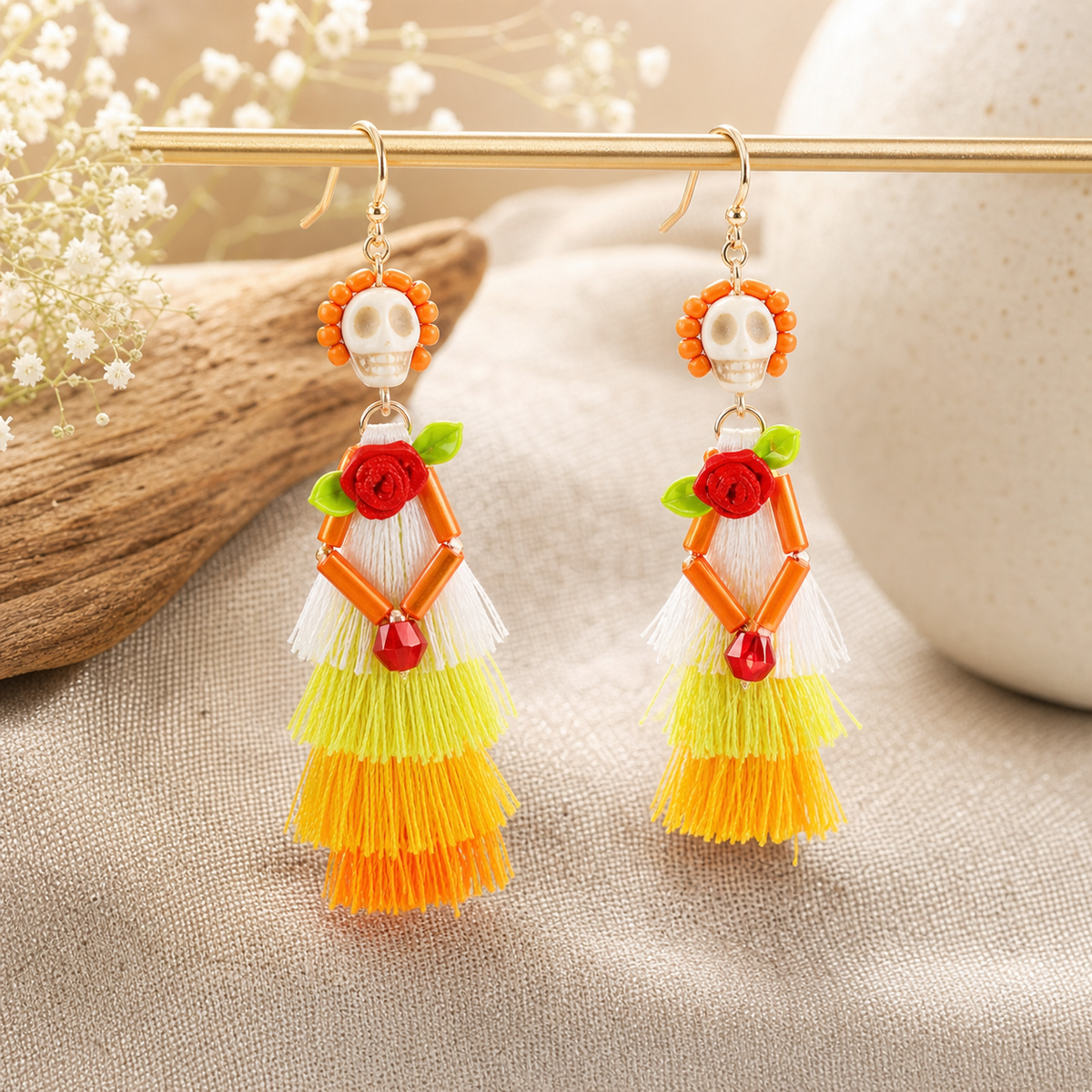 Colorful Skull Motif Tassel Earrings,Studio7Fashion