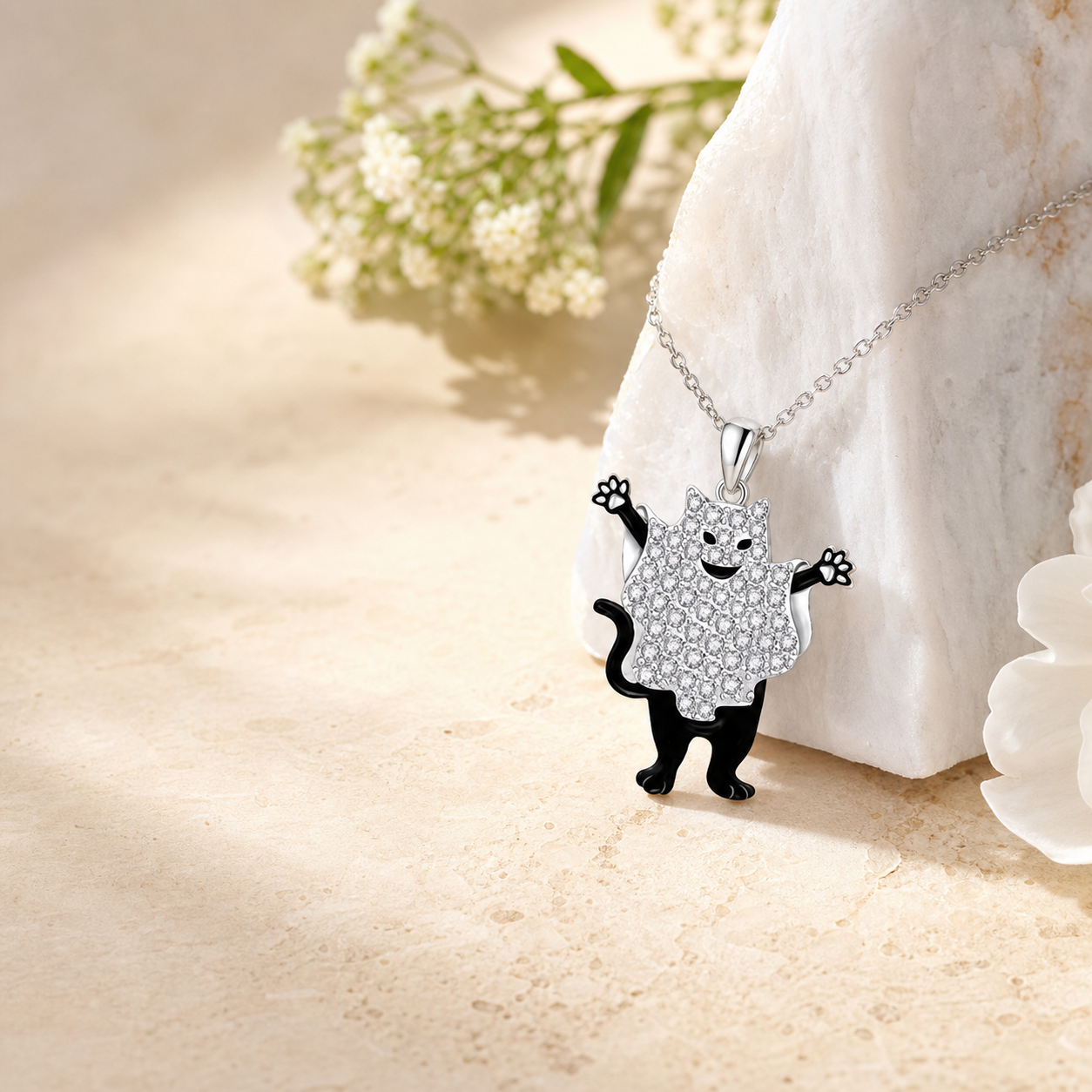 Sparkling Cat Pendant Necklace,Studio7Fashion