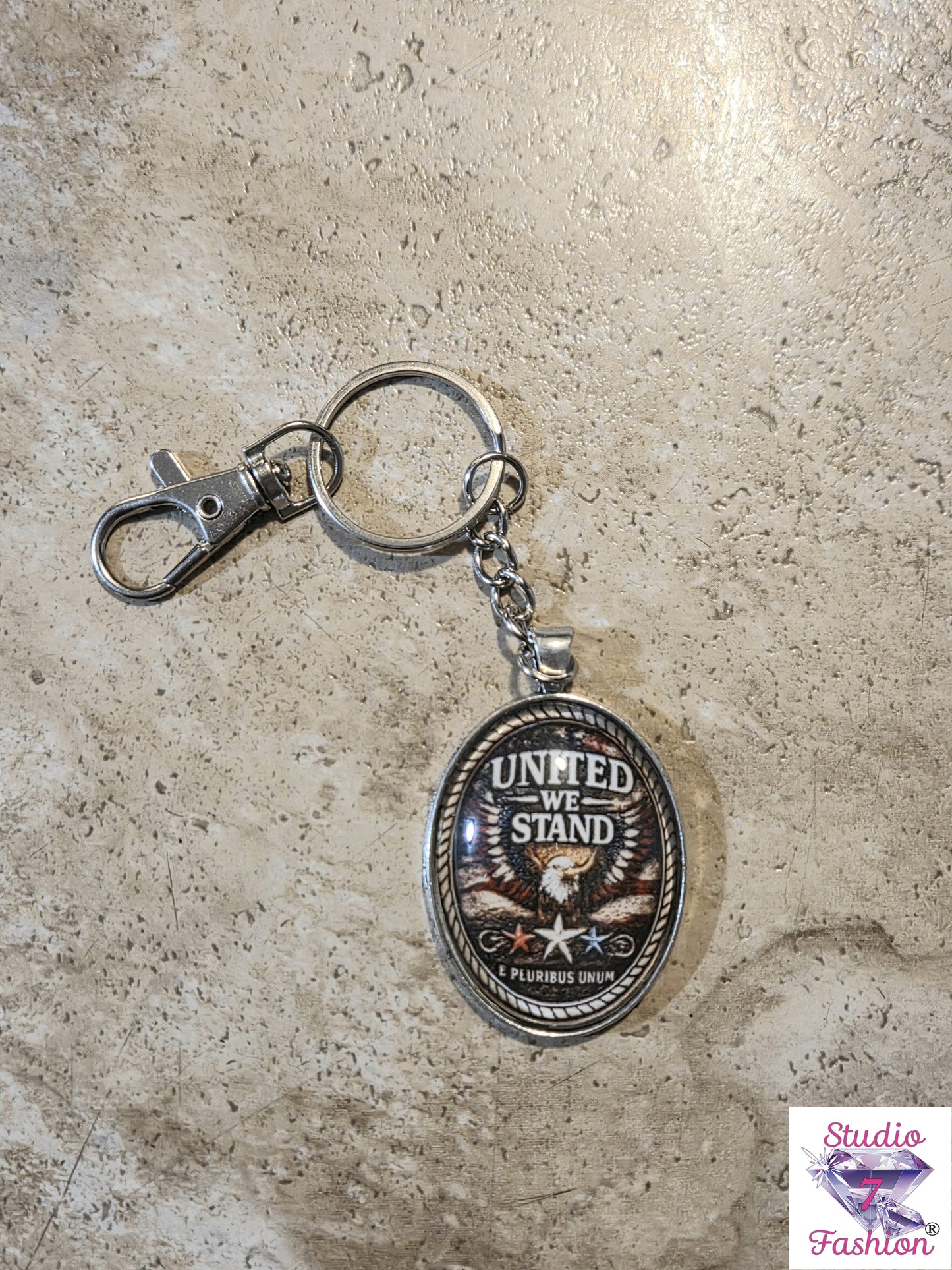 United We Stand Patriotic Eagle Keychain