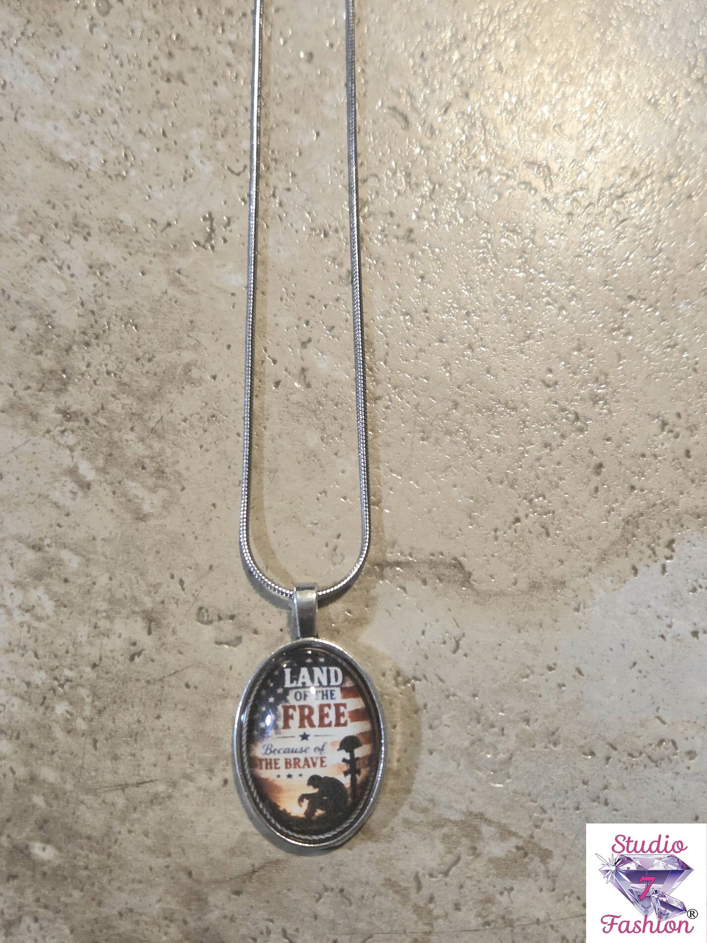Land of The Free Patriotic Necklace Oval