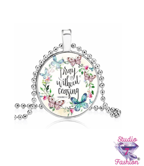 Pray Without Ceasing Butterfly Medallion Necklace