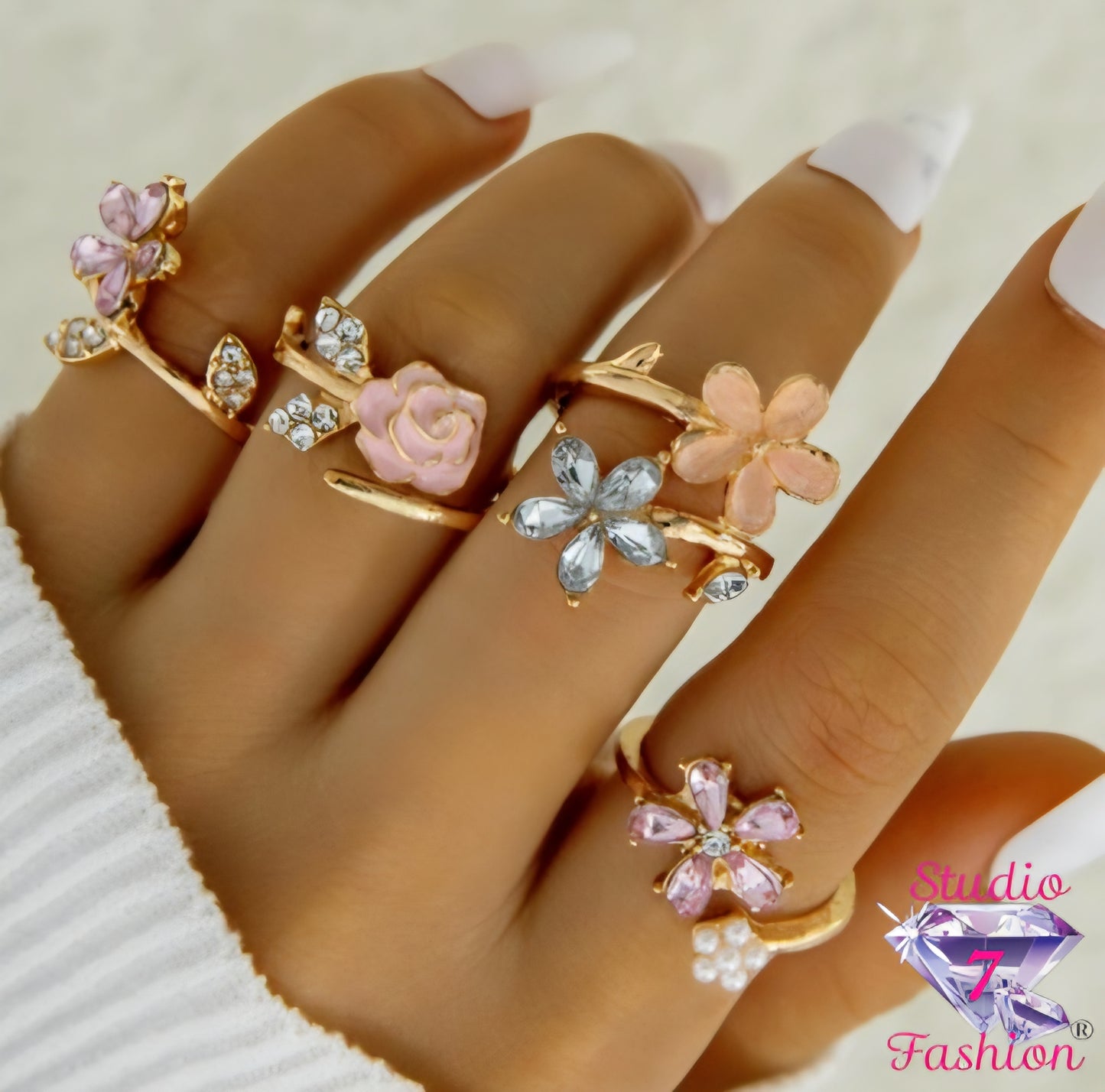 Blossom and Vine Floral Knuckle Rings