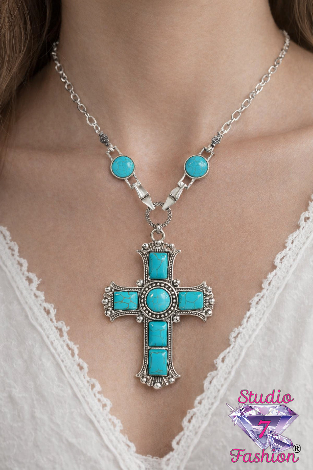 Bold Turquoise Cross Necklace