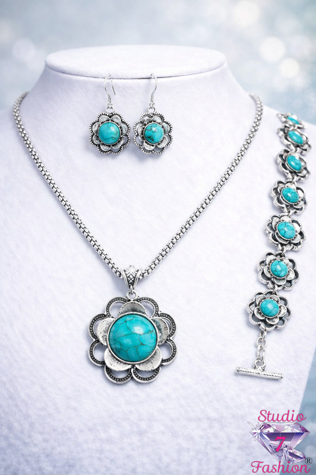 Turquoise Set Necklace Earrings Bracelet