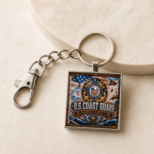 keychain, US Coast Guard, Coast Guard, Semper Paratus, patriotic, red white and blue, military appreciation, service member gift, patriotic gift, exclusive design,Studio7Fashion