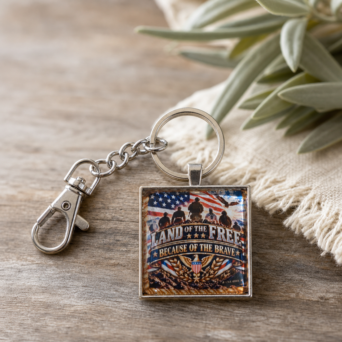LAND OF THE FREE BECAUSE OF THE BRAVE Patriotic Keychain,Studio7Fashion