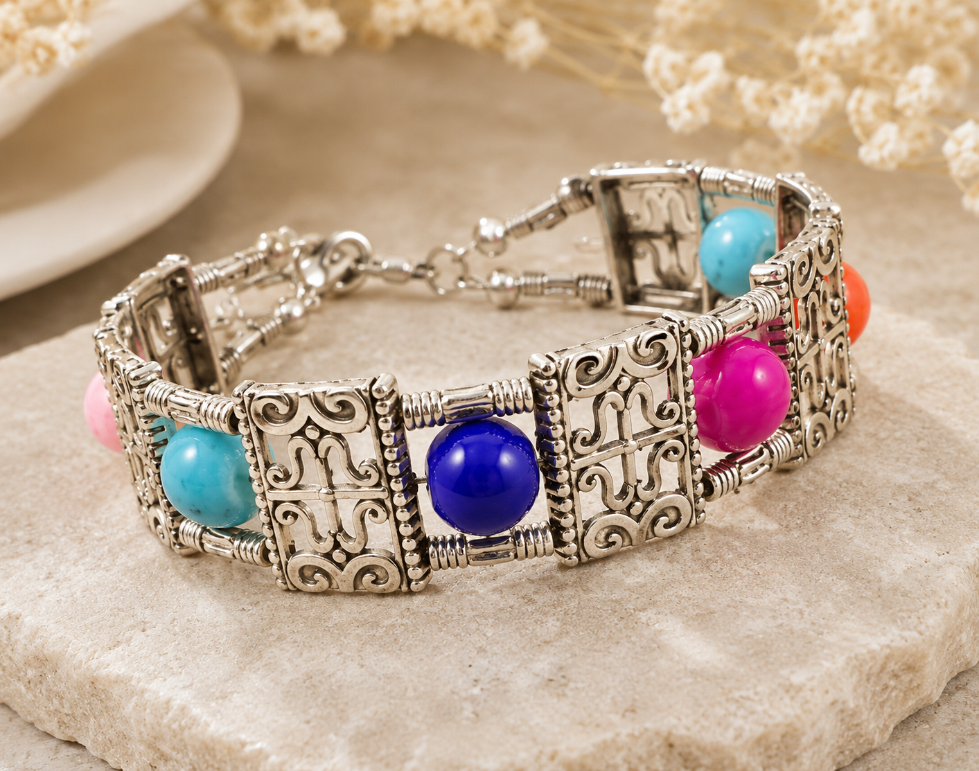 Multicolor Mosaic Beaded Bracelet