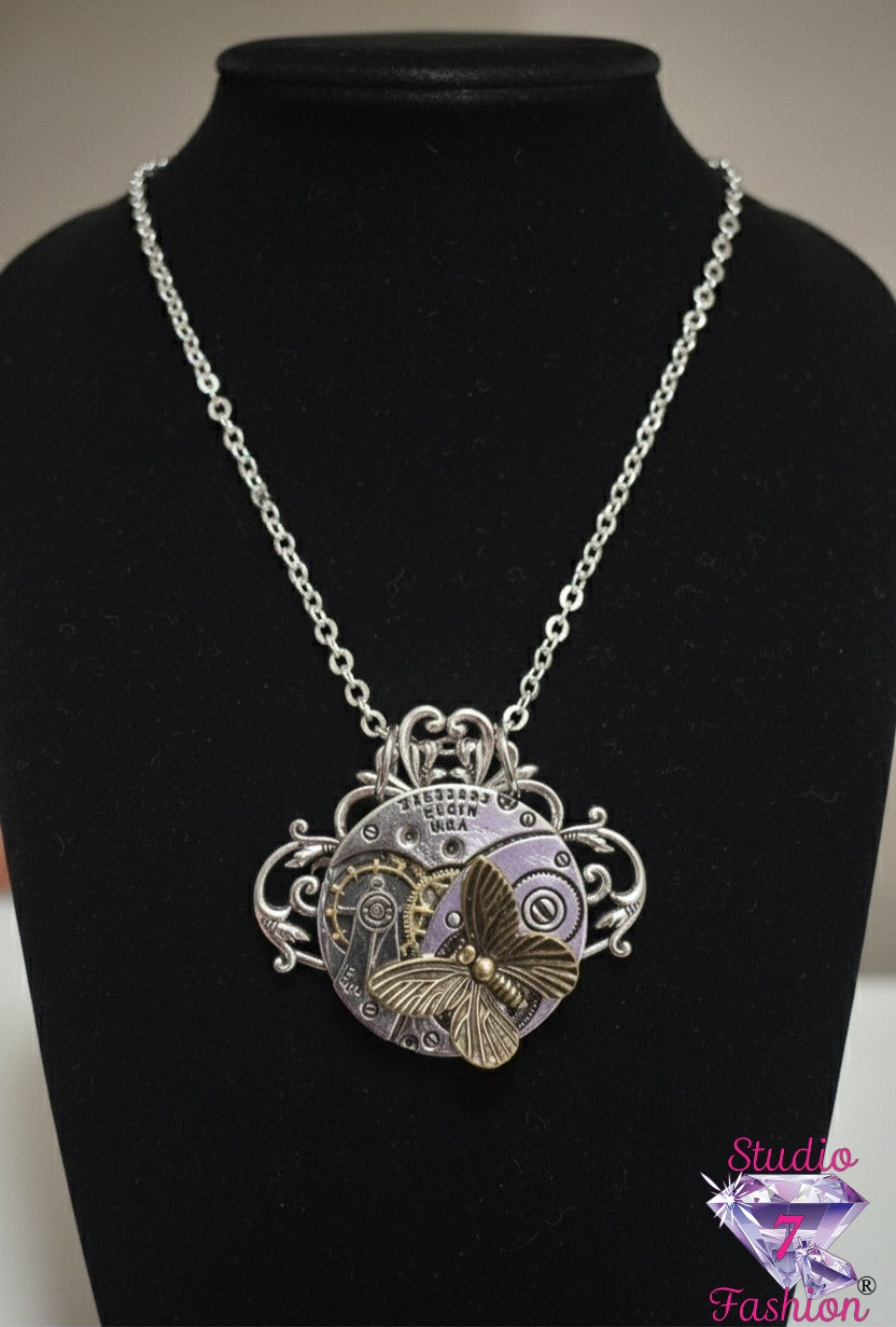 Steampunk Butterfly Watch Gears Necklace
