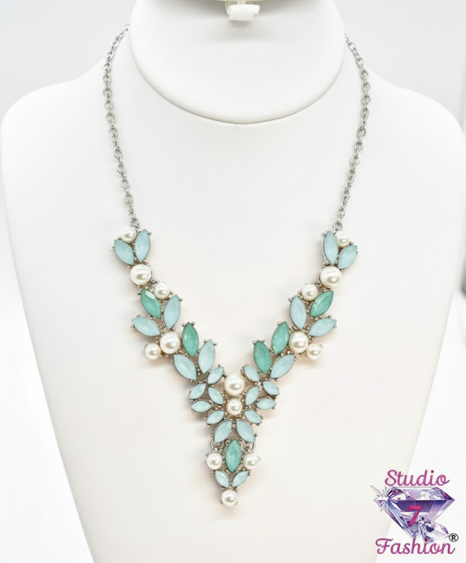 Aqua Blooms Statement Necklace