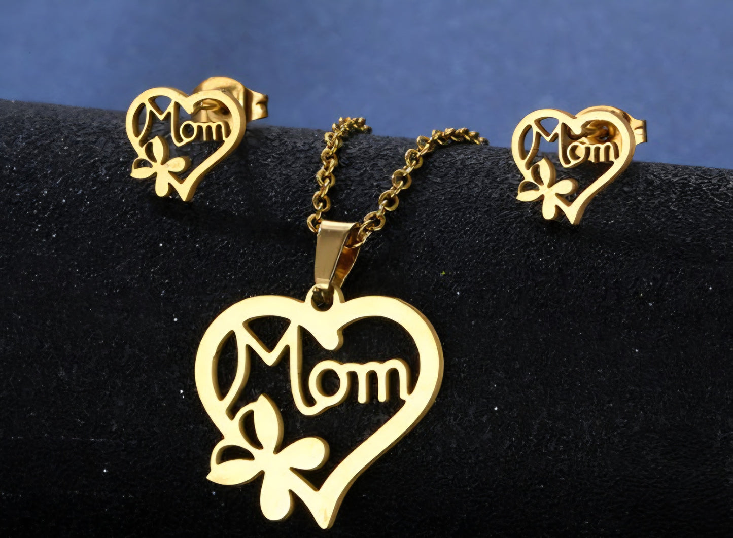 Floral Heart Mom Necklace Earring Set